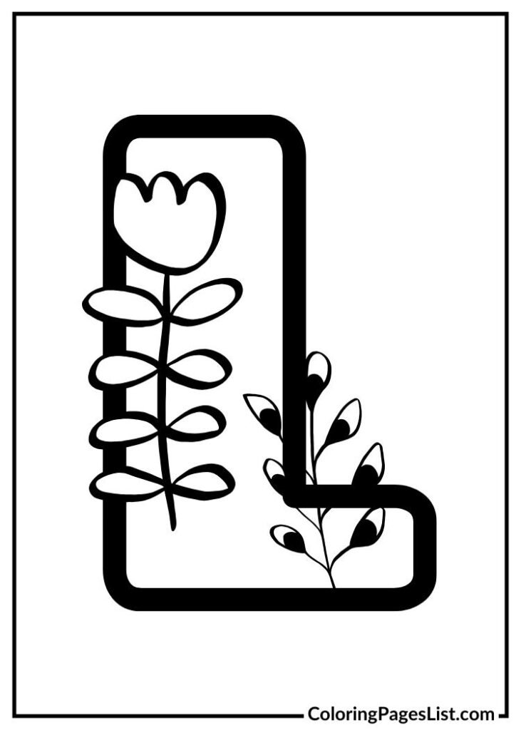 letter L Simple coloring page with beautiful floral design