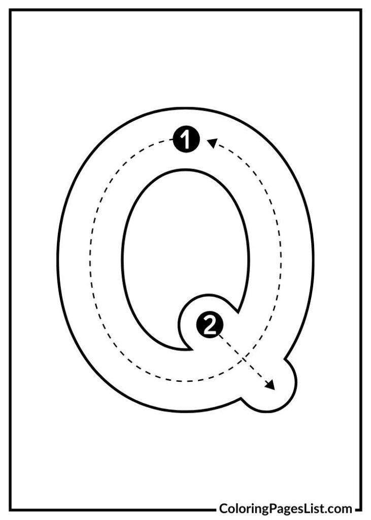 Q letter coloring page with lines