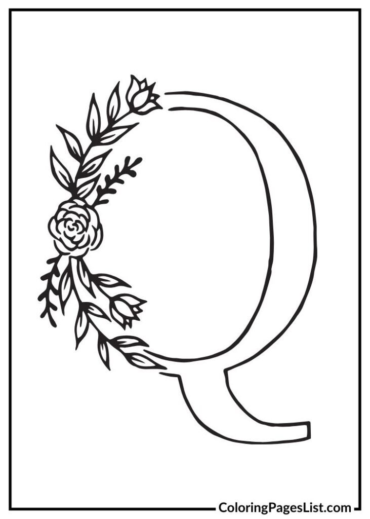 Q letter floral coloring page