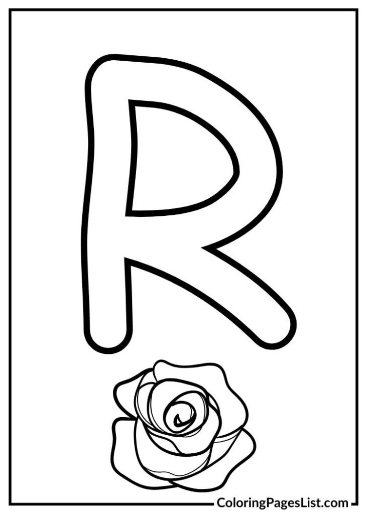 Letter R with rose flower