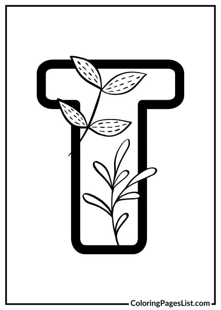 Decorative Flores Garden Letter T coloring page