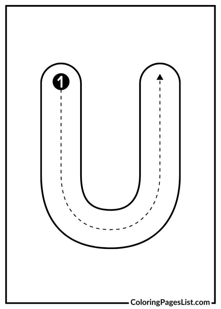 U letter coloring page with lines