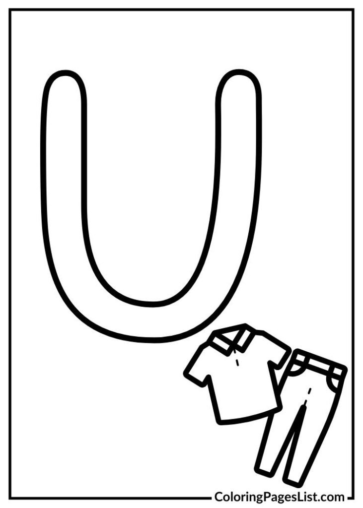 Letter U with uniform coloring page