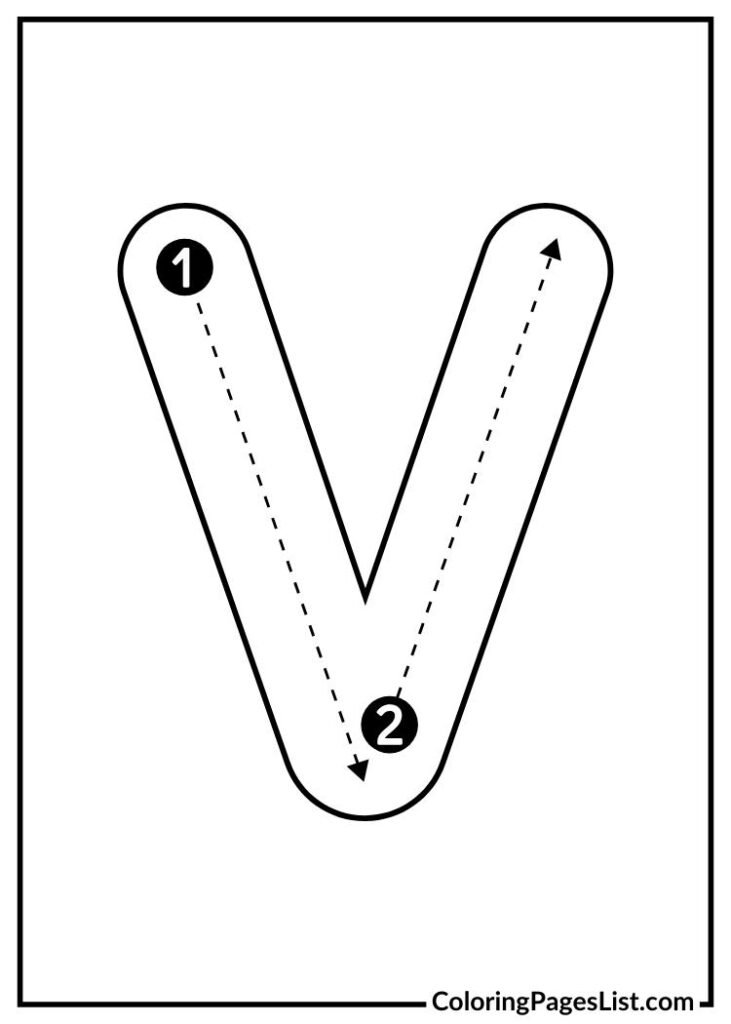 V letter coloring page with lines