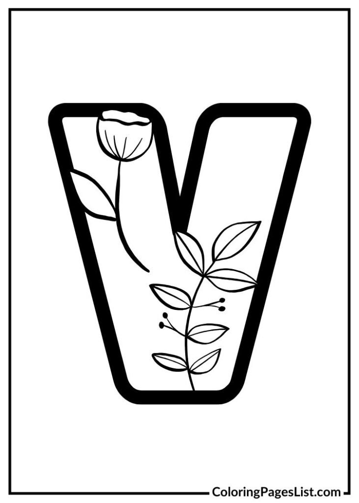 Decorative Flores Garden Letter V coloring page