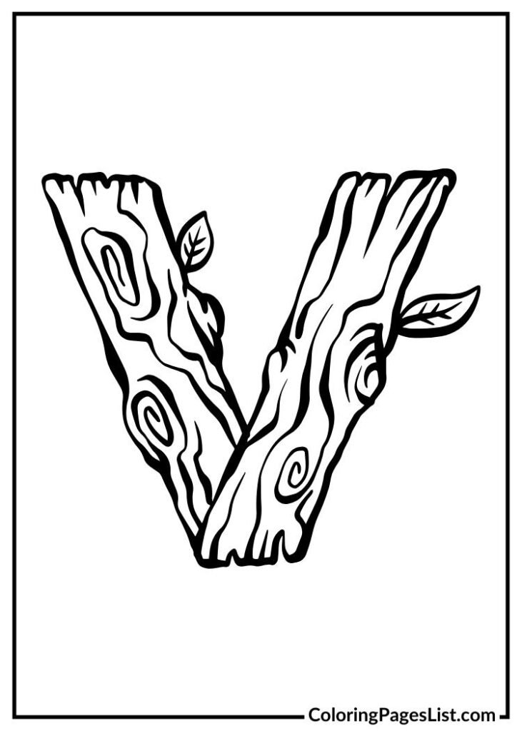 Alphabet V with woods design