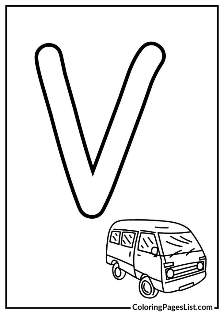 Letter V with van coloring page