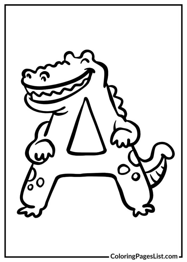 Letter A with Alligator coloring page