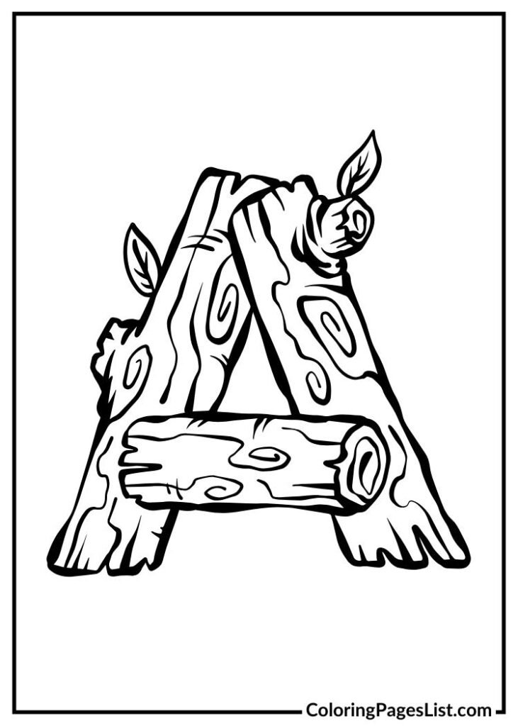 Letter A with woods coloring page