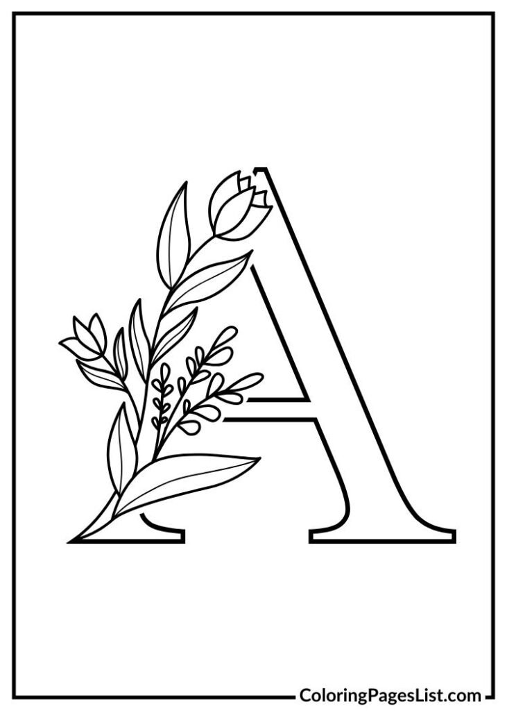 A letter floral coloring page