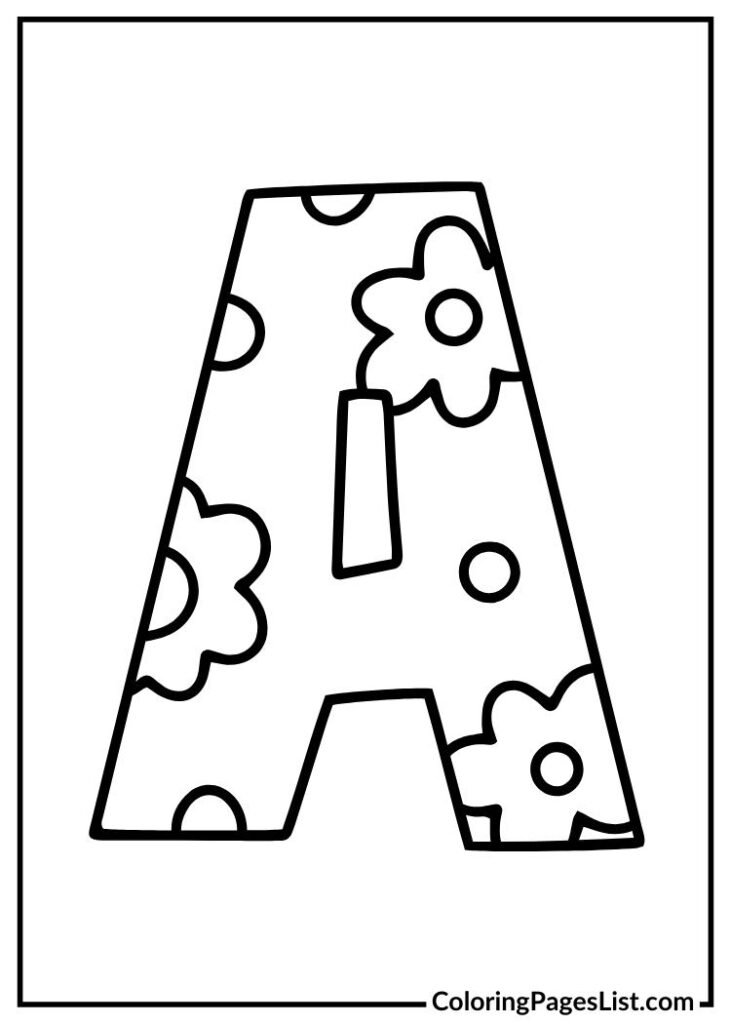 Letter A with flowers coloring page