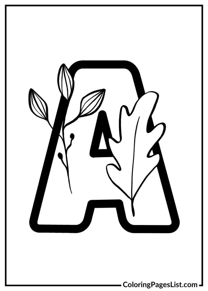 Decorative Flores Garden Letter A coloring page