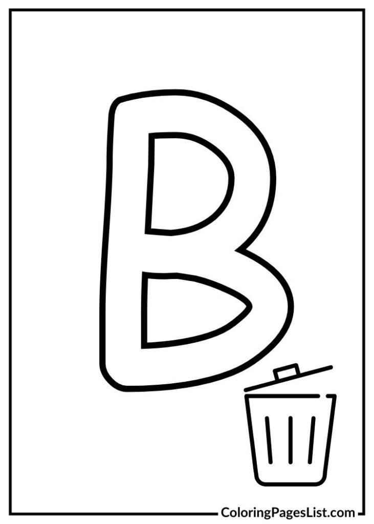 Letter B coloring page with trash