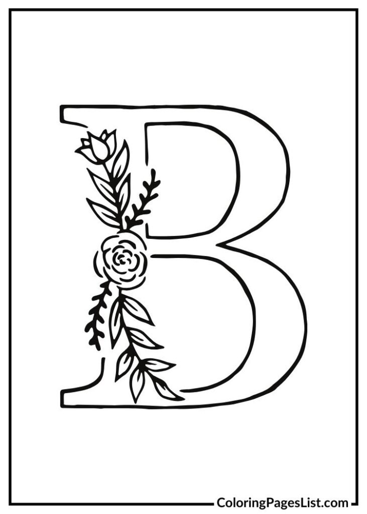 B letter floral coloring page