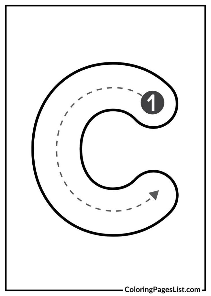 C letter coloring page with lines