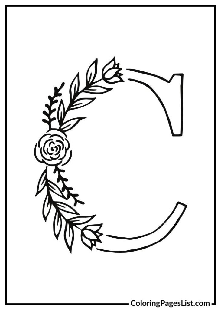 C letter floral coloring page