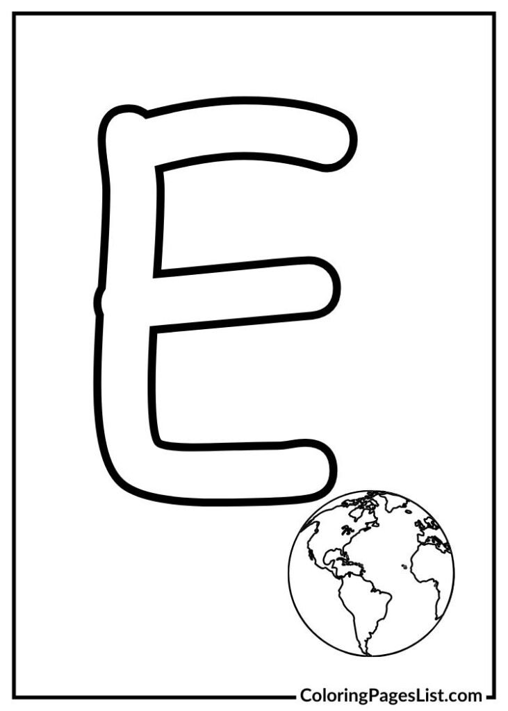 Letter E with earth coloring page