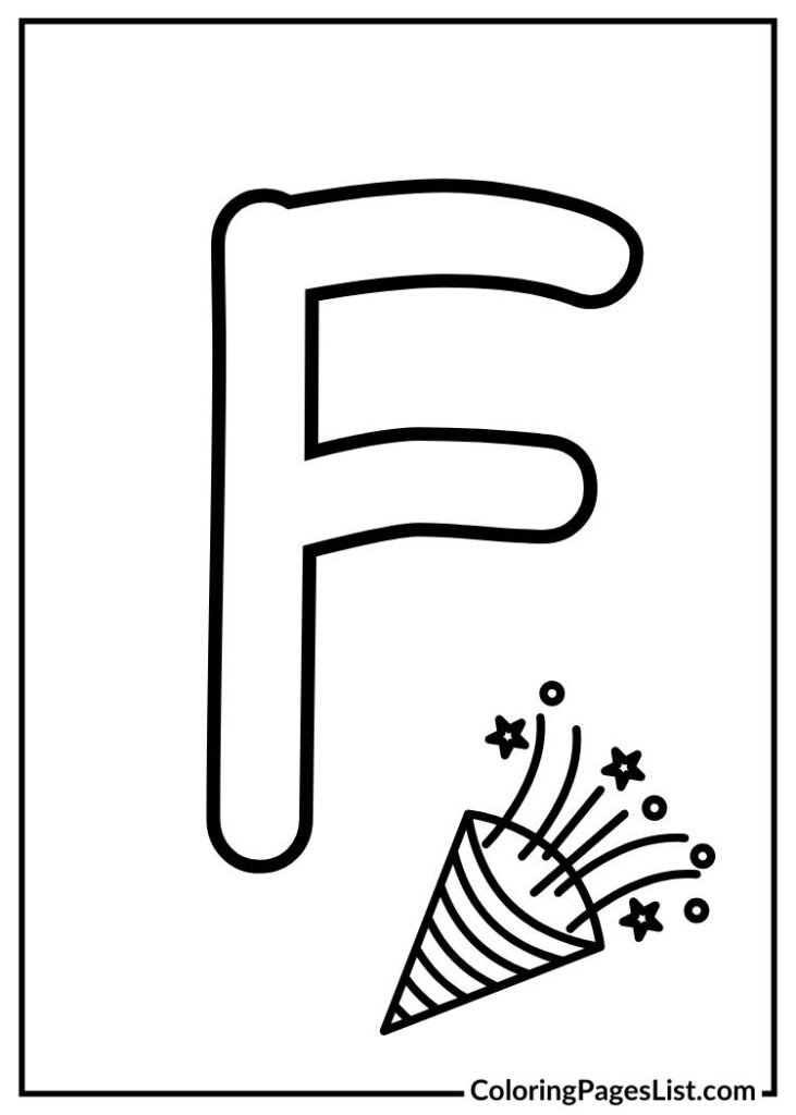 Letter F with fun items coloring page