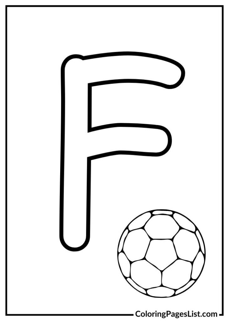 Letter F with football coloring page