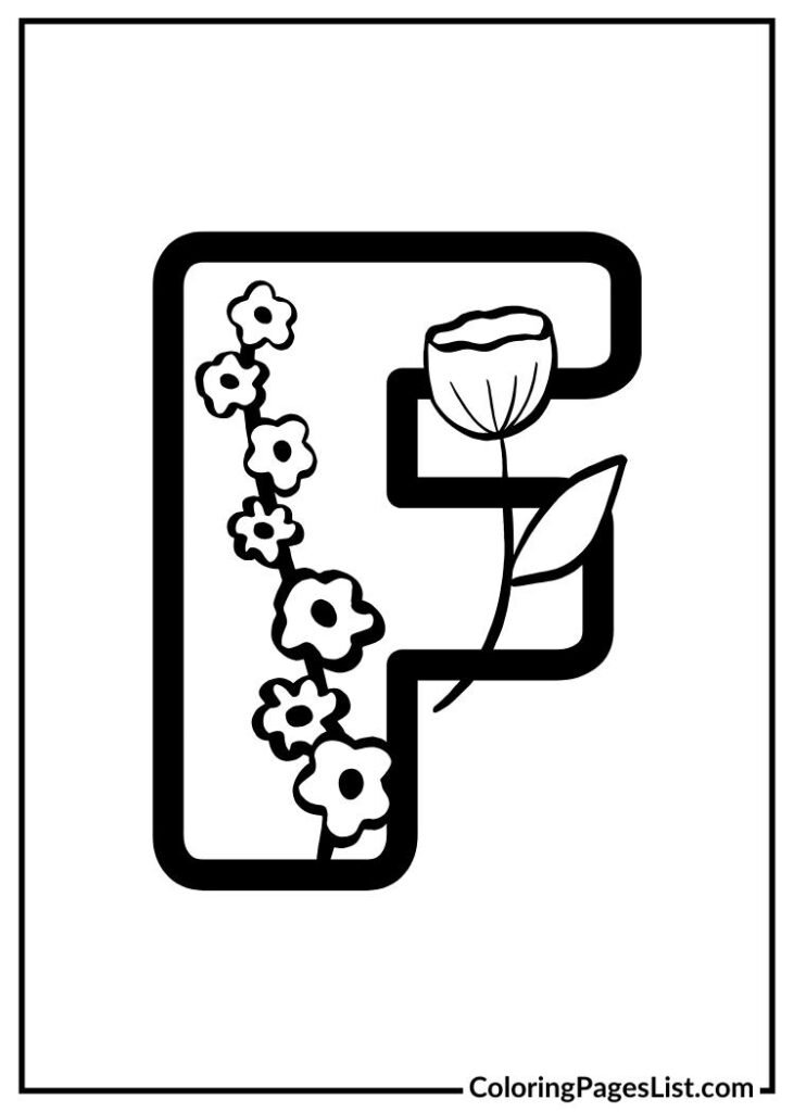 Decorative Flores Garden Letter F coloring page