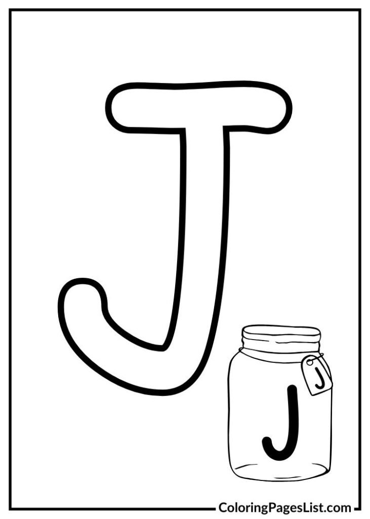 Letter J with jar coloring page