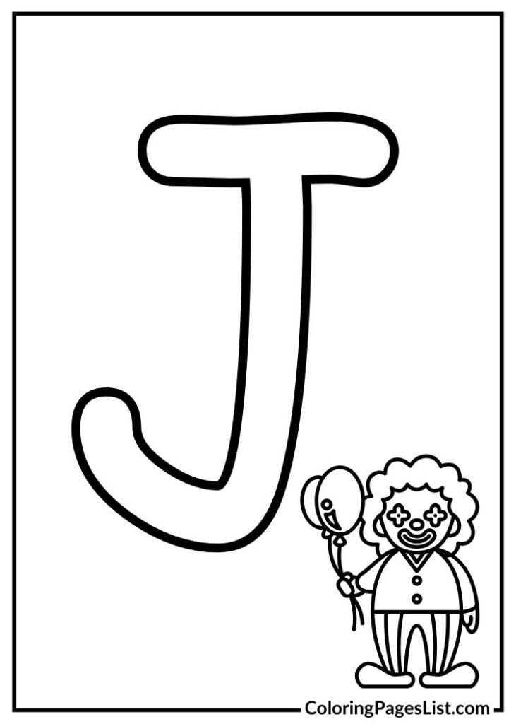 Letter J with joker coloring page