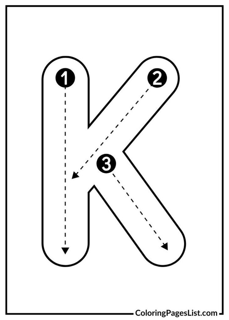 K letter coloring page with lines