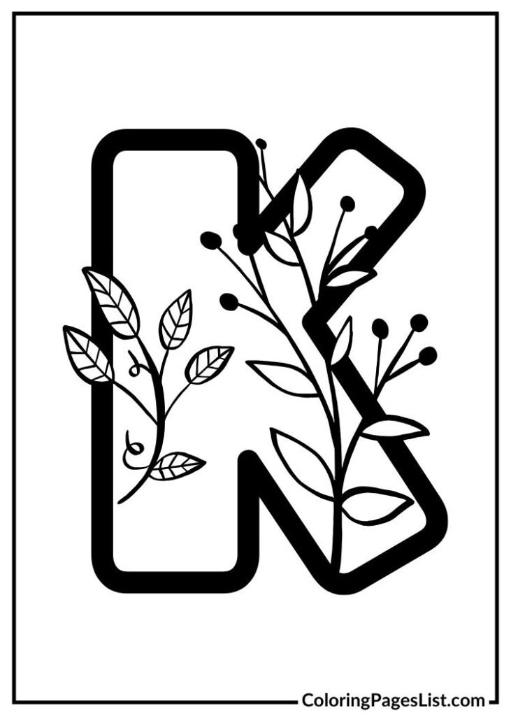 Decorative Flores Garden Letter K coloring page