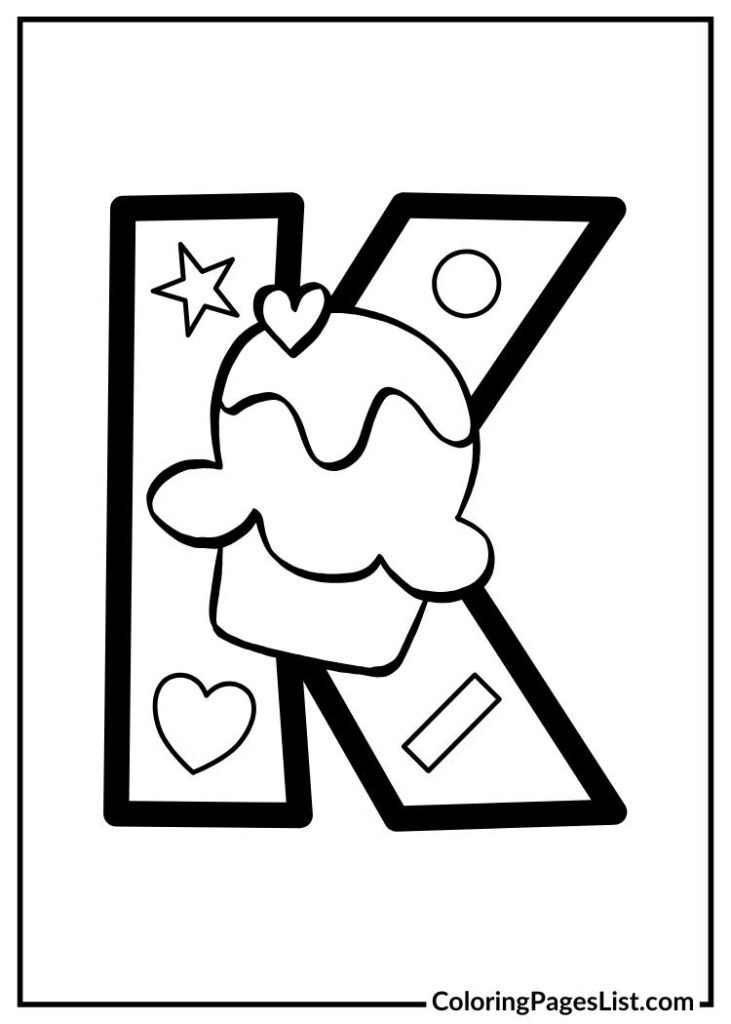 Letter K with ice cream coloring page