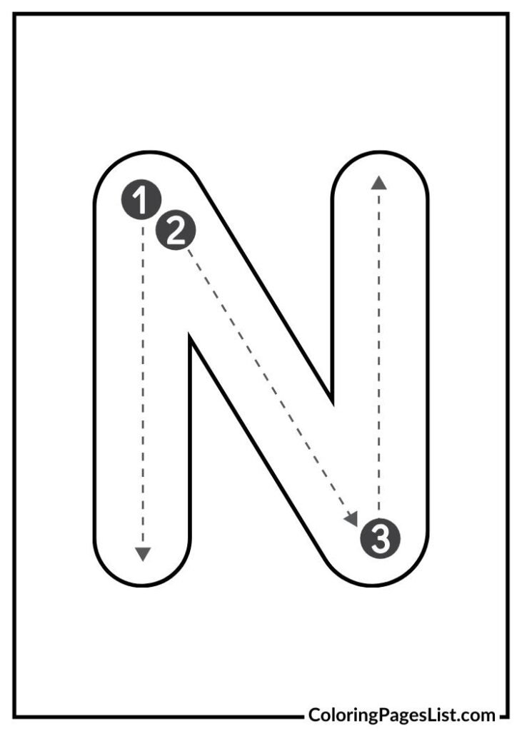 N letter coloring page with lines