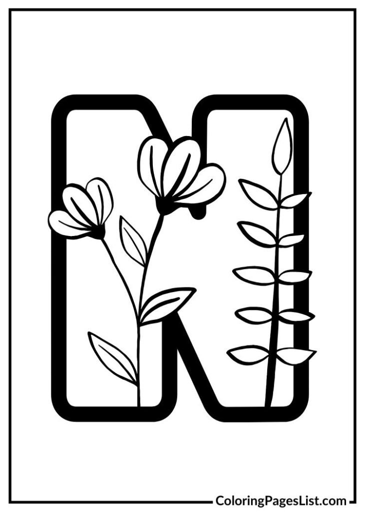 Decorative Flores Garden Letter N coloring page