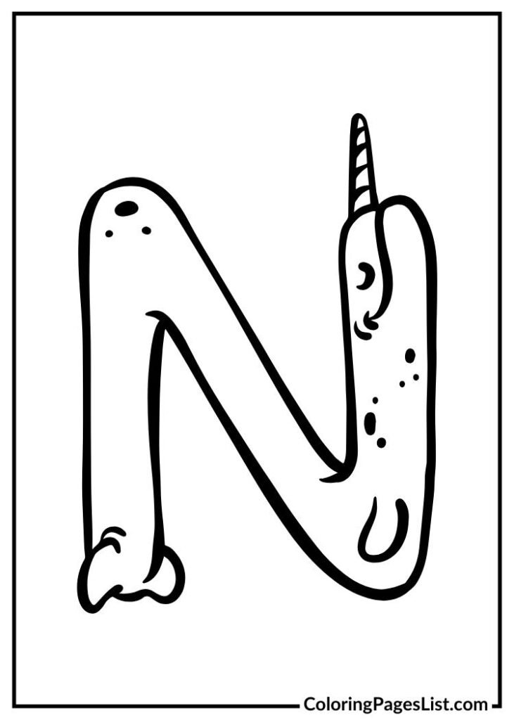 Letter N with unique narwhal