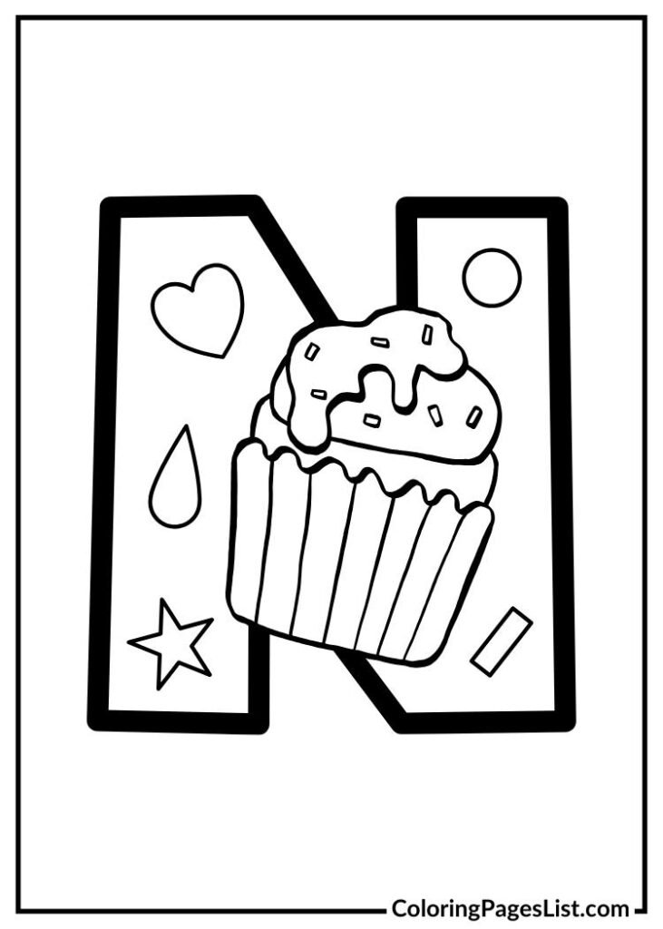 Letter N with ice cream coloring page