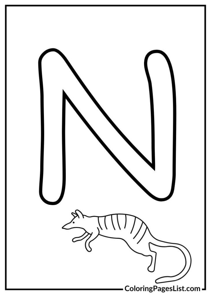 Letter N with numbat coloring page