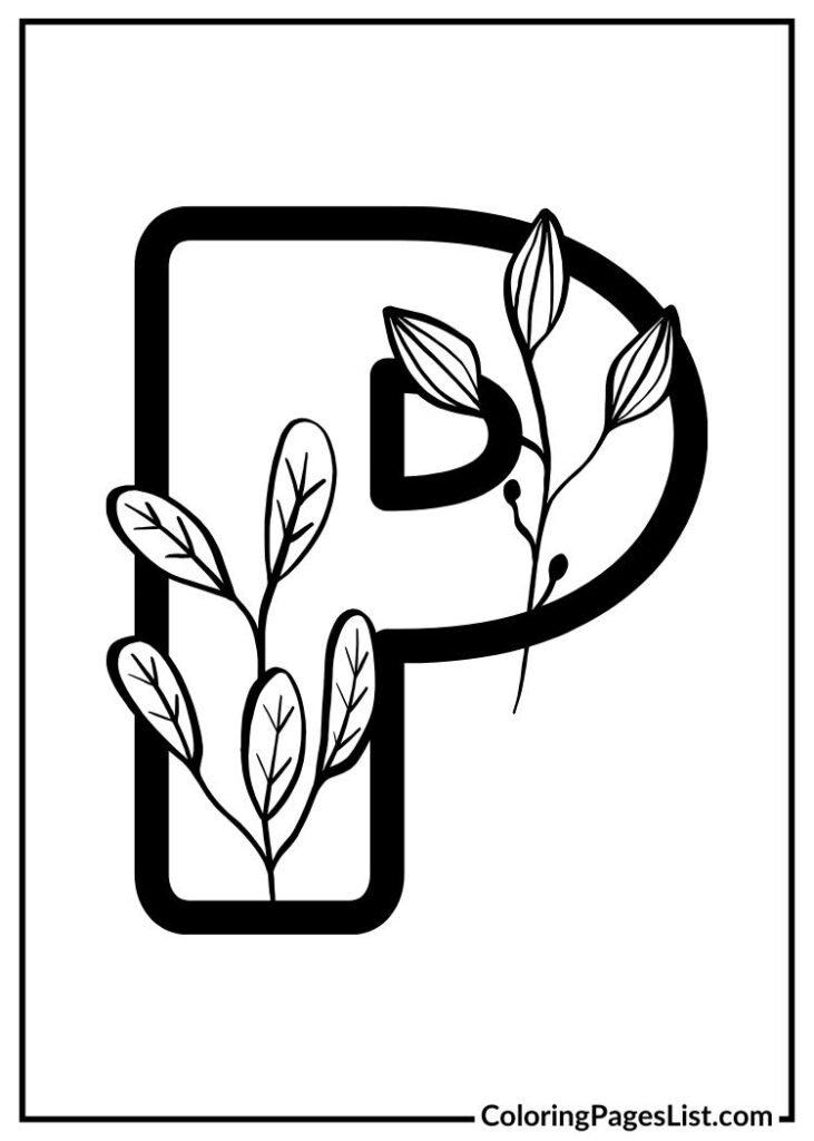 Decorative Flores Garden Letter P coloring page