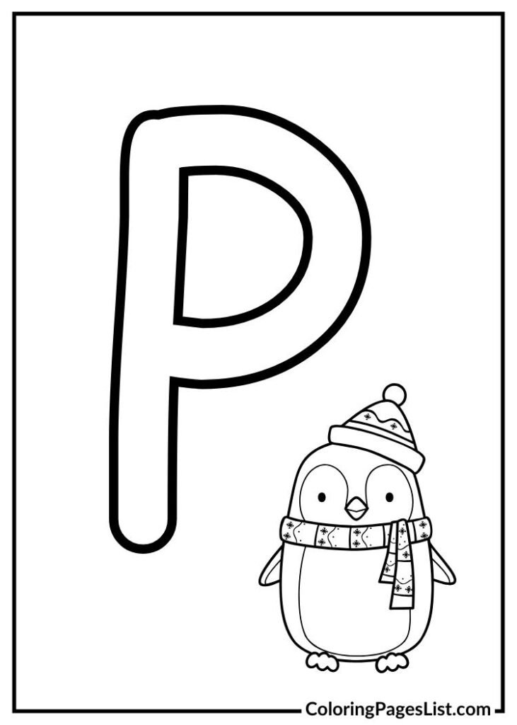 P letter with Christmas penguin