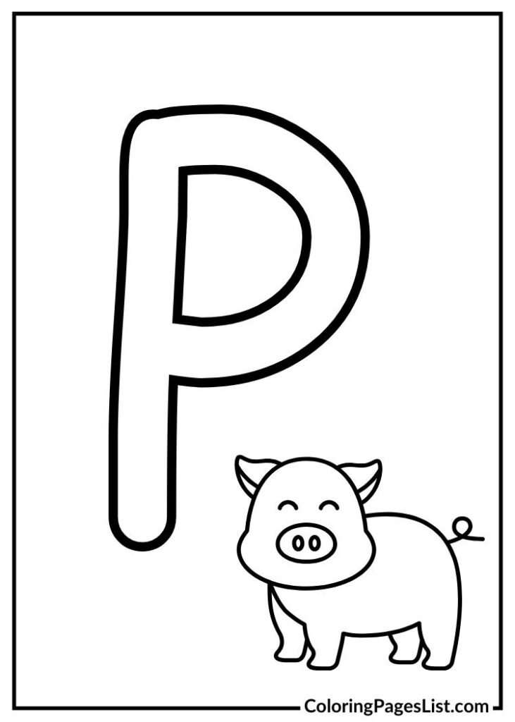 Letter P with pigs coloring page