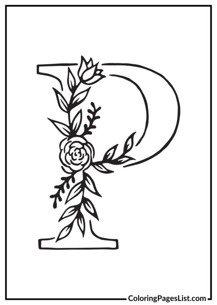 P letter floral coloring page