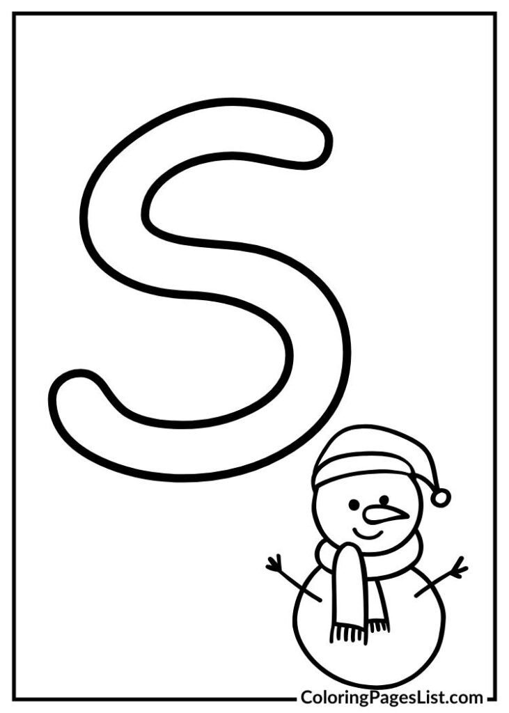 Letter S with snowman coloring page