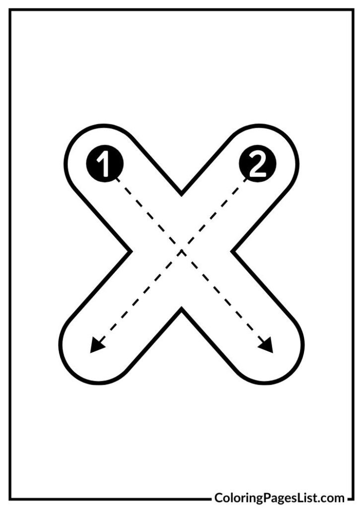 X letter coloring page with lines