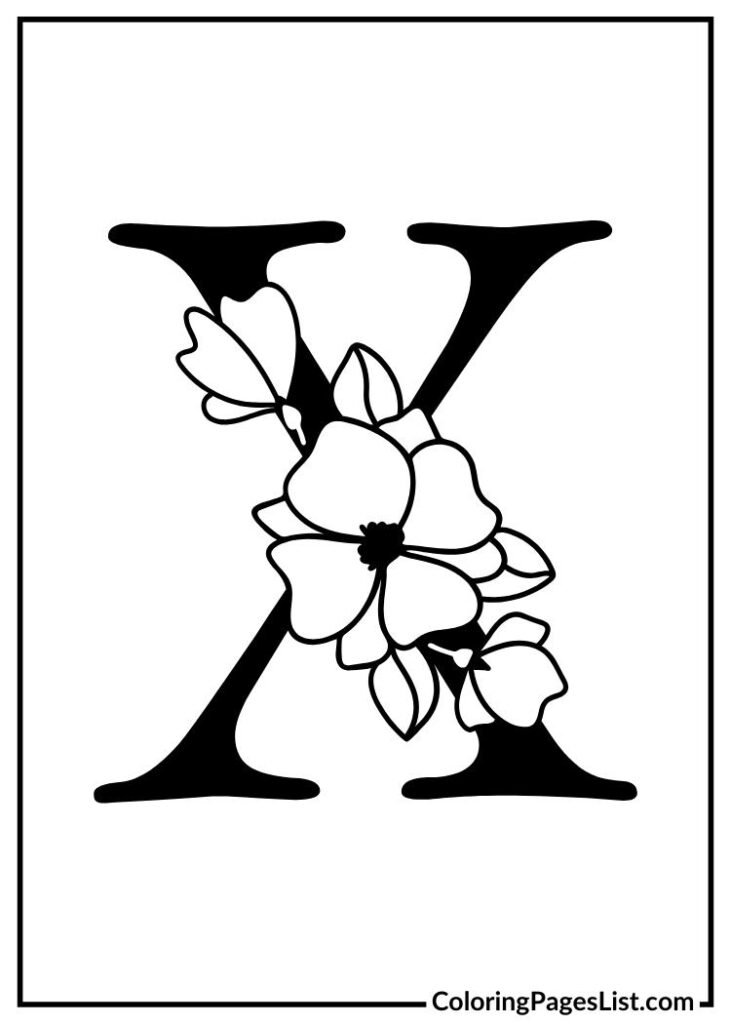 X letter floral coloring page