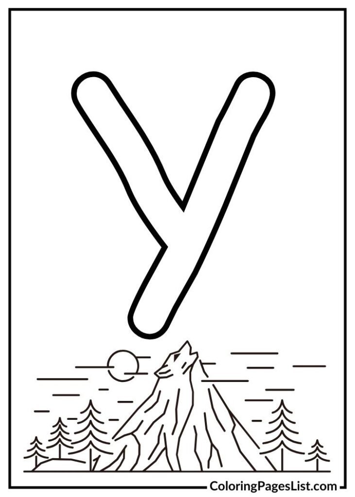 Letter Y with mountain coloring page