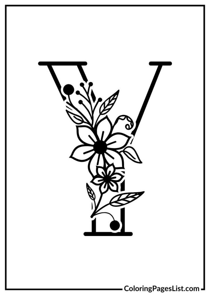 Y letter floral coloring page