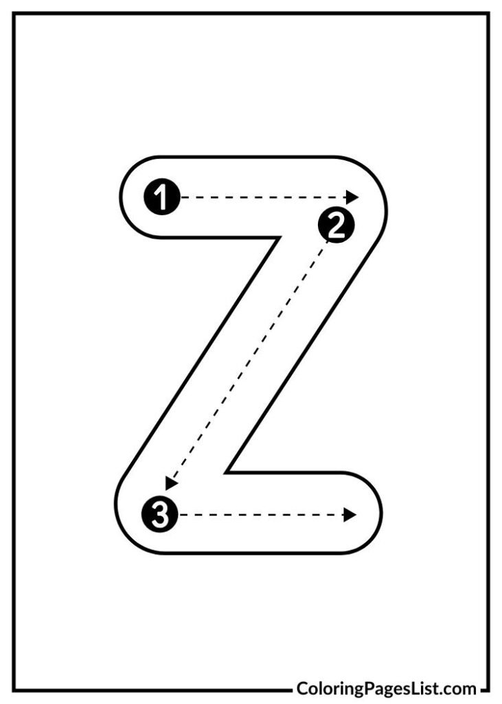 Z letter coloring page with lines