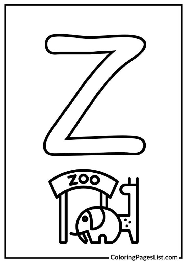 Letter Z with zoo coloring page