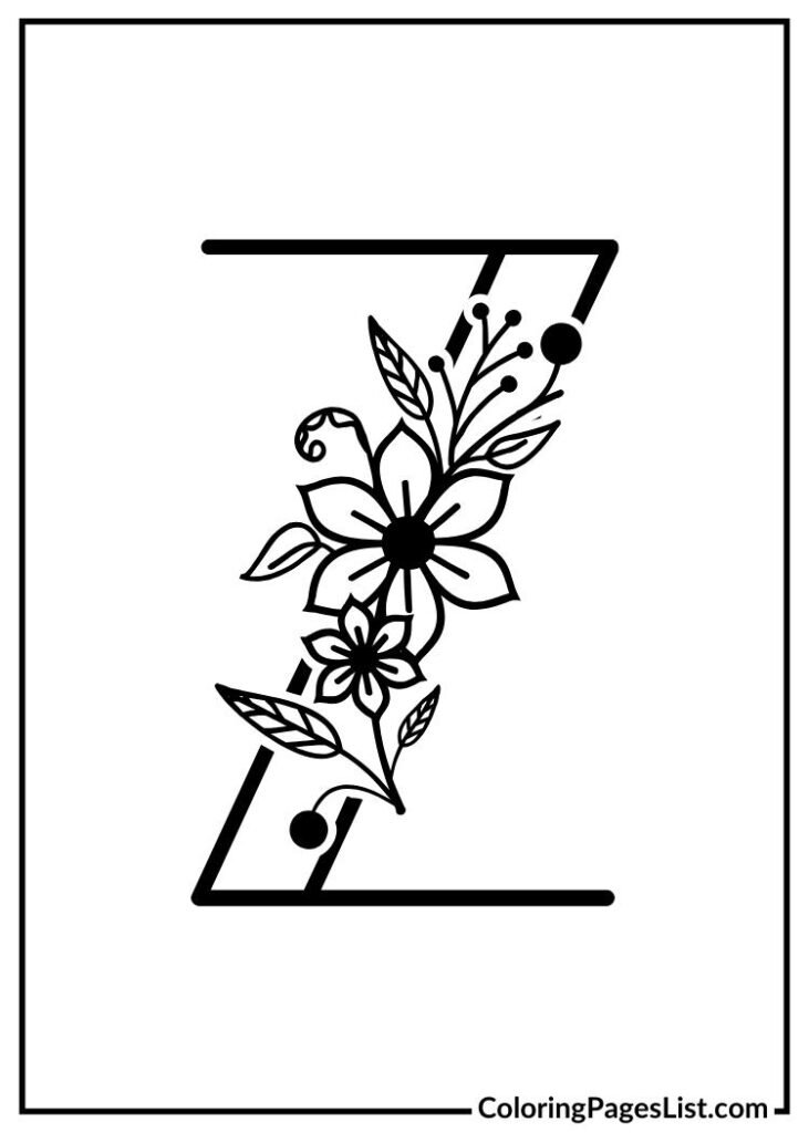 Z letter floral coloring page