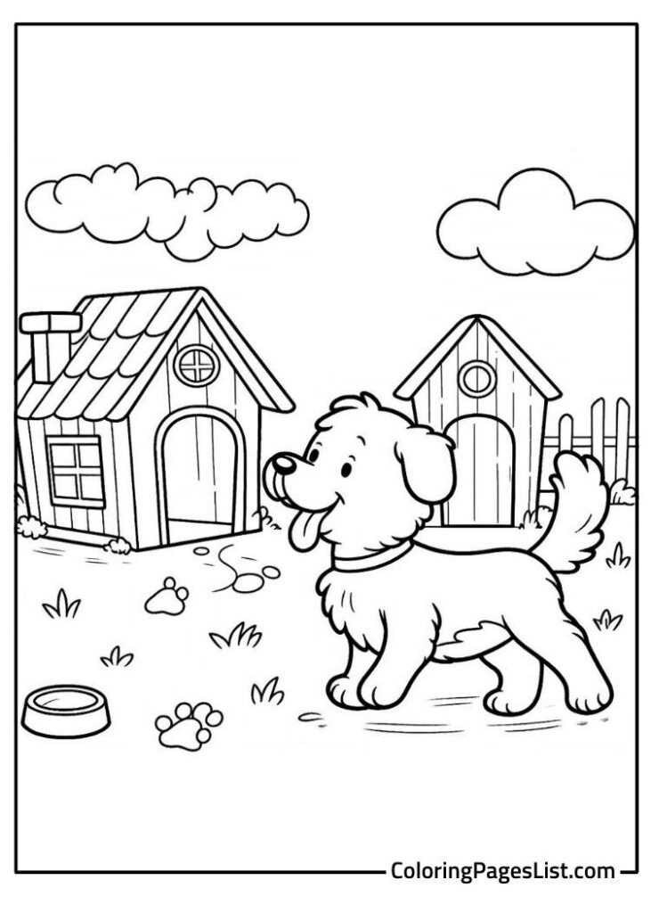 Cartoon Dog In Farm Coloring Page