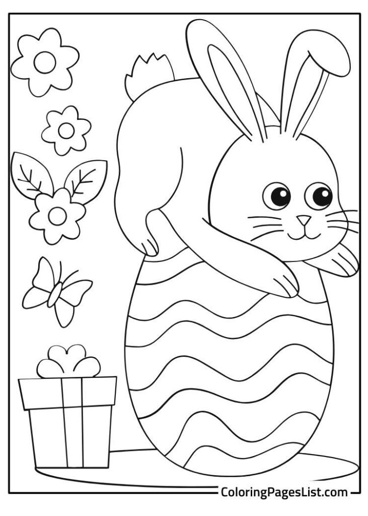 Cute Kawaii Rabbit jumping above the egg Coloring For Toddlers