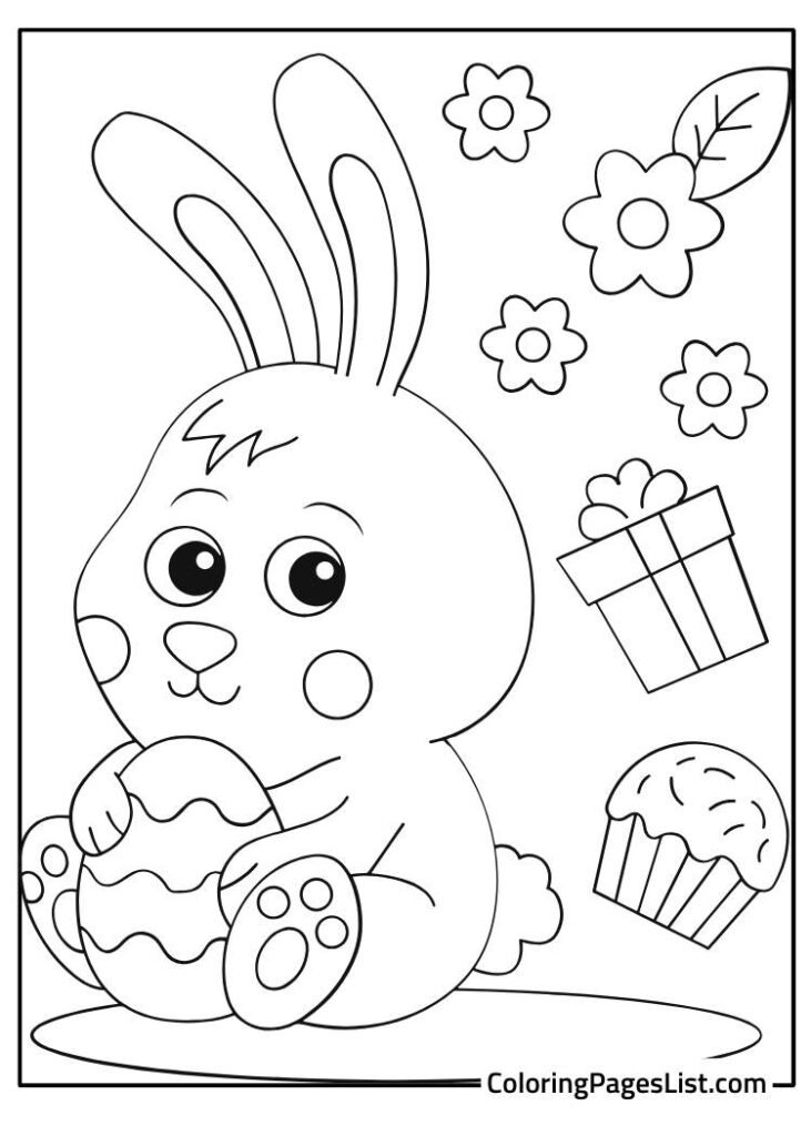 Cute Rabbit sitting and holding egg Coloring Sheet