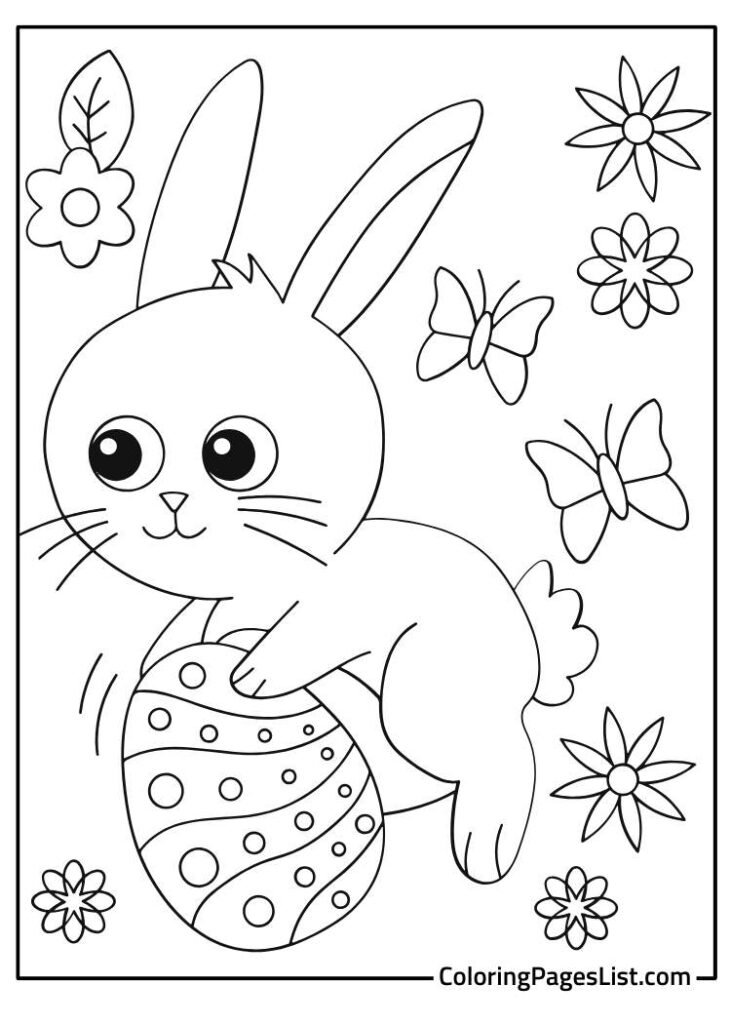 Cute Rabbit With Egg Coloring Sheet